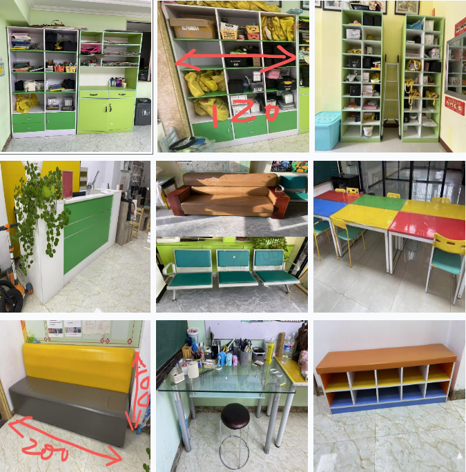 通化地区店铺处理吧台、课桌椅、监控、书柜、电脑、画架等
