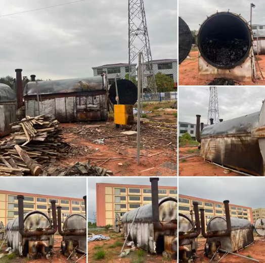 抚州地区工厂处理大型木炭粉碎机加除尘整套、大型卧式碳化炉2个