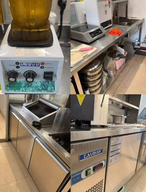 临沂市地区处理奶茶店全套设备、开水器、搅拌机、封口机、操作台等