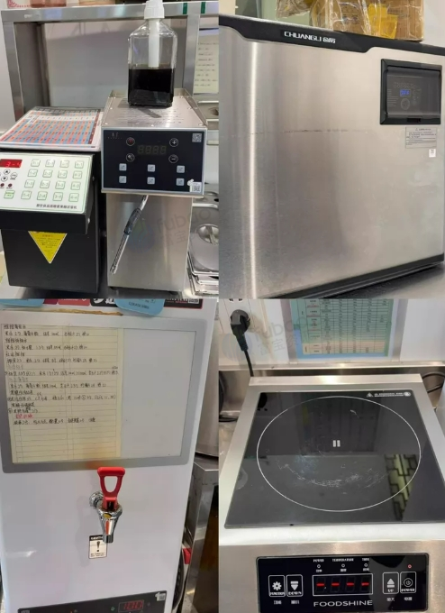 临沂市地区处理奶茶店全套设备、开水器、搅拌机、封口机、操作台等