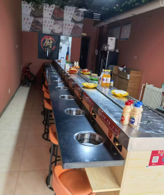 长治市地区店铺处理消毒柜、货架、7.2米大号旋转火锅桌子一套等