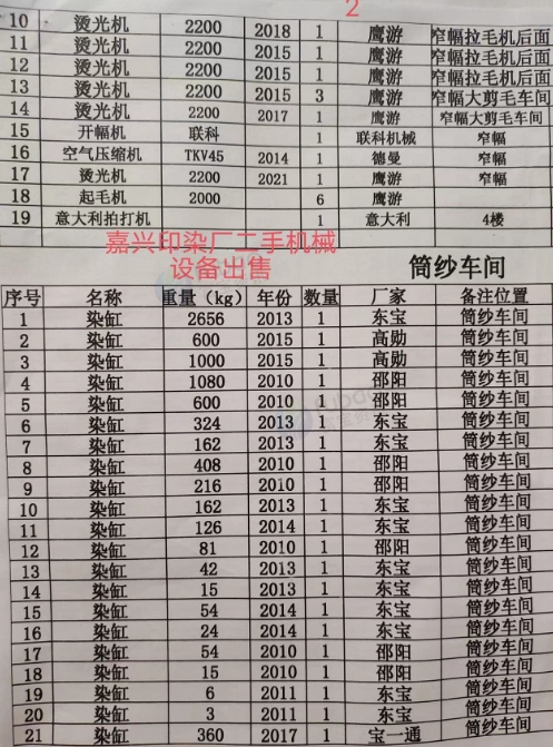 供应：嘉兴印染厂一批设备